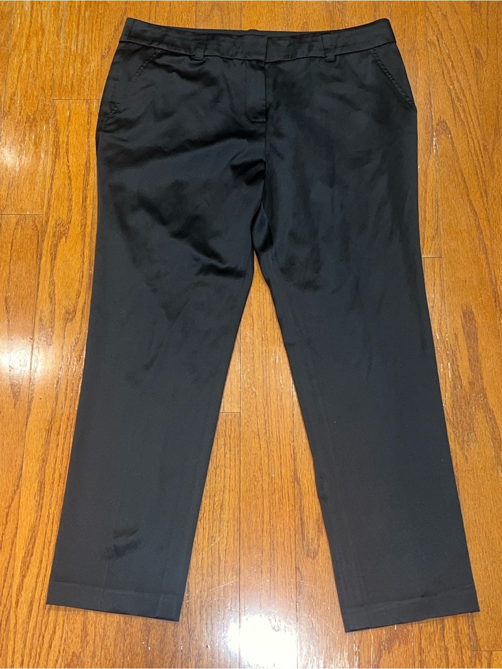 TORY BURCH Black Satin Blend Cotton Trouser Dress Pants Shiny Slacks Size 12